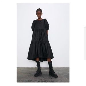 Zara Black Asymmetric Poplin Dress